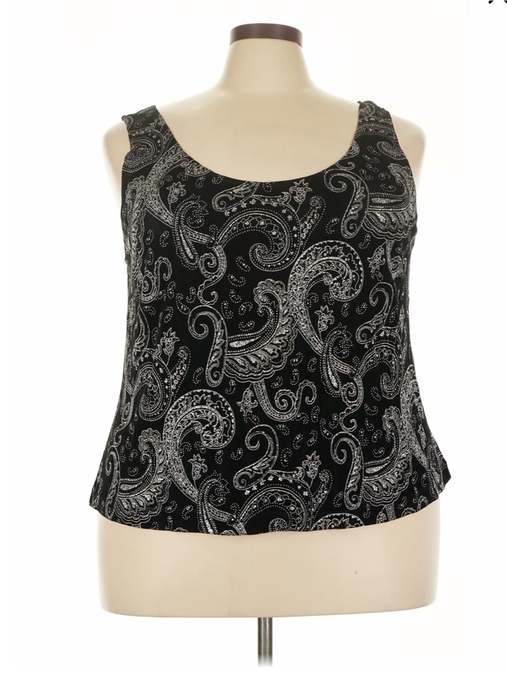 Xscape Black Tank Top with White Paisley Print 3X 90’s whimsical
